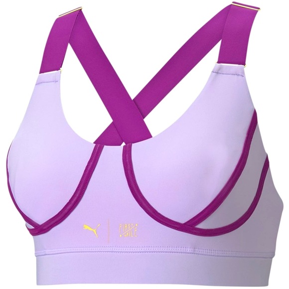 PUMA womens Train First Mile Mid Impact Sports Bra, MEDIUM, Lilac/Purple color - Picture 3 of 14